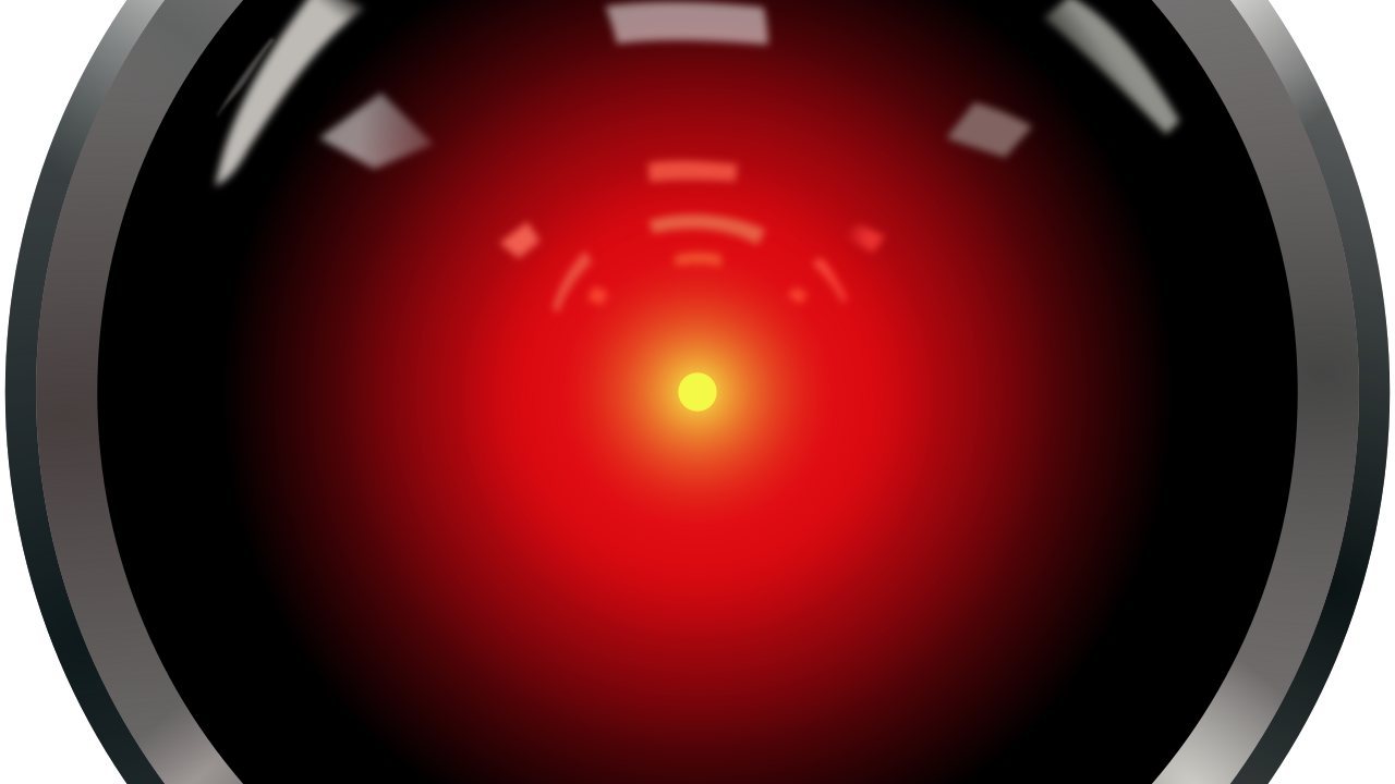 An illustration of HAL 9000's glowing red camera eye.