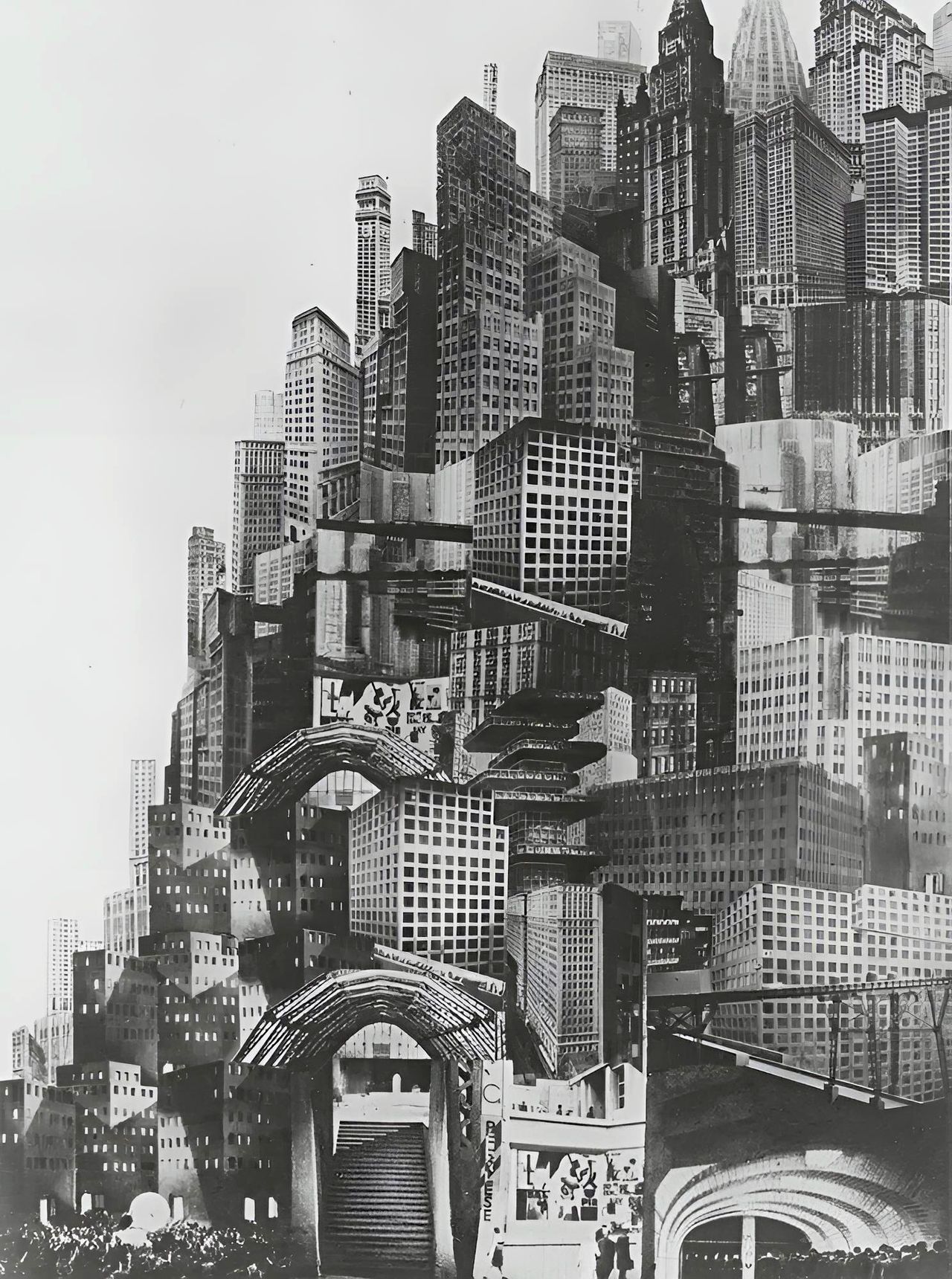 Boris Bilinski's 1927 poster for Metropolis: a towering black-and-white collage of skyscrapers and elevated walkways